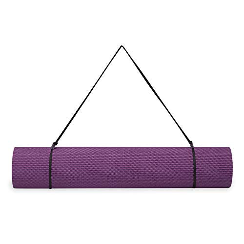 Gaiam Essentials 1/4" Thin (6mm) Yoga & Pilates, Fitness & Exercise Mat with Easy-Cinch Carrier Strap Cusion Support For Fitness and Gym Workouts - color: Purple