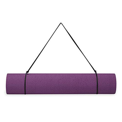 Gaiam Essentials 1/4" Thin (6mm) Yoga & Pilates, Fitness & Exercise Mat with Easy-Cinch Carrier Strap Cusion Support For Fitness and Gym Workouts - color: Purple