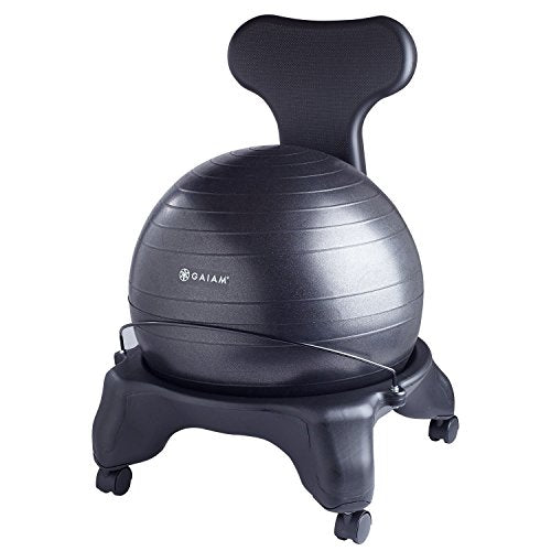 Gaiam Classic Balance Ball Chair, Stability Seat (Black) | 52cm stability ball chair builds core strength while you sit. Includes pump & exercise guide. - color: Black, style: Classic
