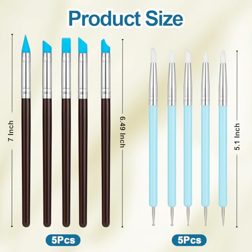 Amrules 10 Pcs Clay Sculpting Tools Kit with Silicone Tips | Multiple Shaped Silicone Tips, Soft & Lightweight, Easy to Clean, Comfortable Handles,for Pottery, Fondant, Nail Art & Crafts - color: Blue-Silicone-10Pcs