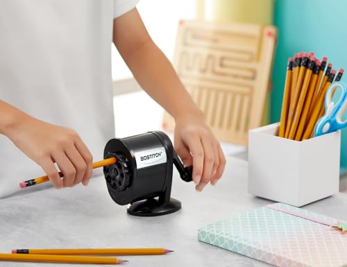 Bostitch Office Wall Mount Manual Pencil Sharpener, 8 Hole Dial, 6X Longer Cutter Life, Vertical or Horizontal Mounting, Black