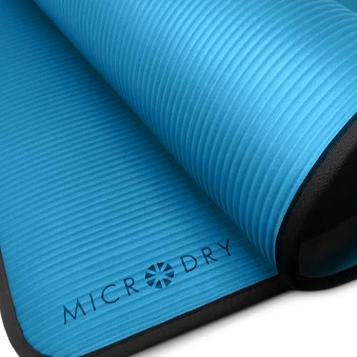 MICRODRY Multi-Purpose Fitness Mat, Cushioned & Non-Slip Foam for Yoga, Pilates, HIIT, Skid-Resistant and Tear-Resistant, 24"x72" with Carry Strap - color: Blue