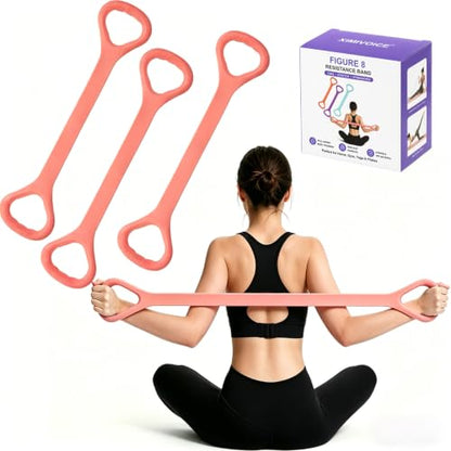 Figure 8 Resistance Bands with Non-Slip Handles for Arm Back & Shoulder 3PC - color: Pink