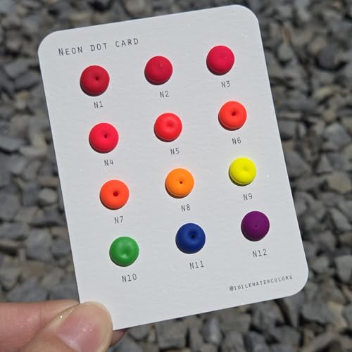 IUILE Handmade Watercolor Paints - Neon Dot Card (12 colors). Matte, Vivid, Intense, Bright - color: Neon Dot
