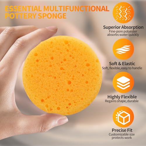 6 Pcs Pottery Sponges, 2.75 inch Yellow Round Sponges for Clay Art, Painting & Crafts, Tack Cleaning Sponges for Household & Leather Care - size: 6pcs
