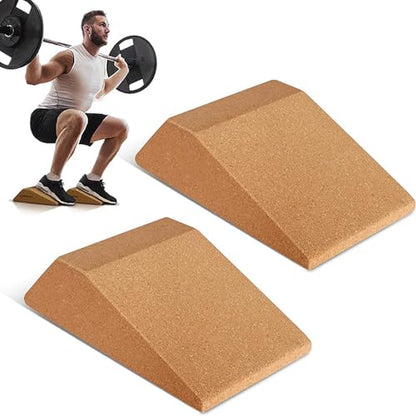 Squat Wedge Block, 23x12x6. 5cm Oak Calf Raise Block Cork Yoga Blocks Elevated Squat Wedge Compact and Portable for Weighted Training Fitness