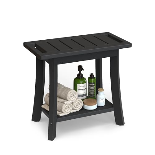 HIPS Shower Bench Inside Shower Stool with Storage Shelf, Waterproof Spa Bath Chair for Bathroom, Seat or Organizer for Living Room, Bedroom - Great for All Ages Unisex Elderly (Medium, Black) - color: Black, size: Medium 19x10x18 Inch
