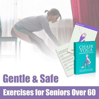 Oversized Chair Yoga Cards for Seniors – 53 Step-by-Step Tai Chi Chair Deck, Large Print Exercise Cards for Elderly, Ideal Get Well Gift for Grandma & Grandpa