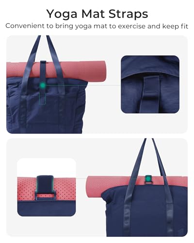 BAGSMART Gym Tote Bag for Women, 24L/28L Travel Tote Yoga Mat Bag - color: Navy Blue, size: Small