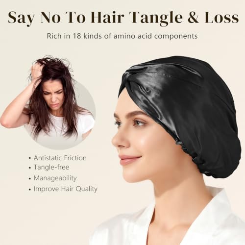 ZIMASILK 22 Momme 100% Mulberry Silk Bonnet for Sleeping Women, Black - color: Black
