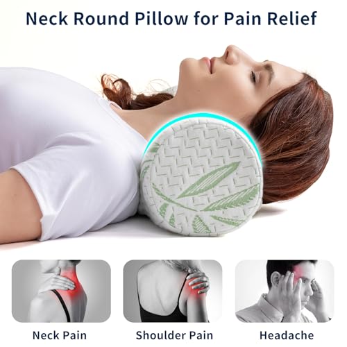 Neck Roll Pillow for Neck Pain Relief - High Resilience Foam Round Bolster Pillow for Cervical Support with Removable Washable Cover for Sleeping, Travel Legs Back Yoga (17X6 inch)