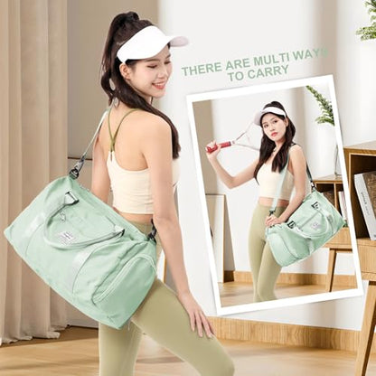 Gym Bag Womens with Shoes Compartment Travel Duffel Bag Mint Green - color: B16-Mint Green+Toiletry Bag