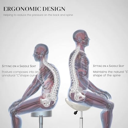 Ergonomic Saddle Chair,Heavy-Duty Rolling Stool with Wheels | 500lbs|Adjustable Height |360° swivel Silent PU casters|For Massage,Salon, barber ,tattoo,Spa ,Drafting,Clinic, Lab, Office - color: White