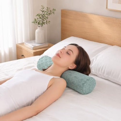 3.1" Small Neck Roll Memory Foam Pillow Cylinder,Detachable Cover - color: Green S, size: Small - 3.1" H