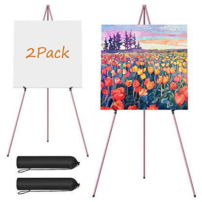 Easel Stand for Display, Aredy 63" Portable Painting Easel, Lightweight Metal Easels for Painting Canvas, Wedding Sign (2 Pack, Pink) - style: 2 pack (PINK)