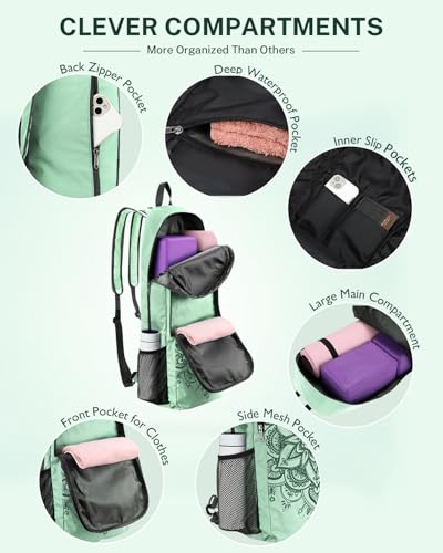 Gonex Yoga Mat Bag Convertible Backpack Blocks Carrier with Wet Pocket | 600D Polyester, Fits Most Yoga Mats，Multiple Compartment, Padded Straps, 2 Carry Ways, Gym, Travel & Daily Use - color: Green