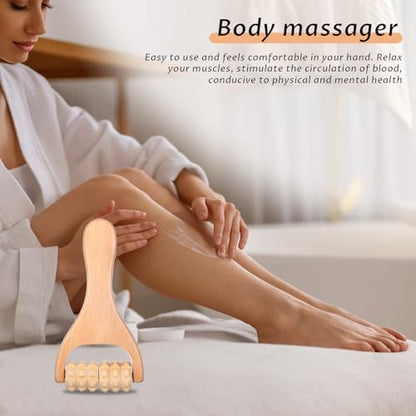 2Pcs Wooden Massage Roller Handheld Bead Massage Tool for Legs Body Feet Muscle Roller Stick