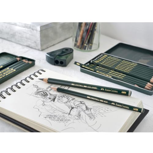 Faber-Castell 5 Piece Quality Water-Soluble Graphite Aquarelle Pencils in a Tin, Including HB, 2B, 4B, 6B and 8B, Grey