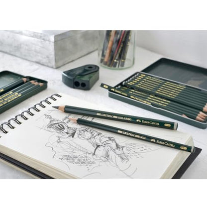 Faber-Castell 5 Piece Quality Water-Soluble Graphite Aquarelle Pencils in a Tin, Including HB, 2B, 4B, 6B and 8B, Grey
