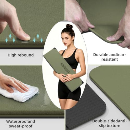TPE Yoga Mat Foldable 8mm Thick Light Non-Slip for Home/Gym/Travel - color: Green+Black