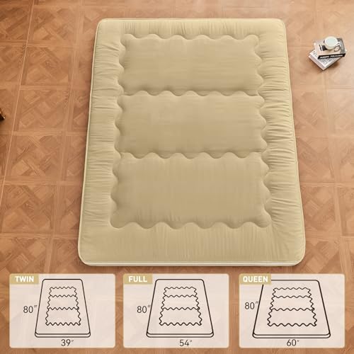 Dr.Futon Japanese Floor Futon Mattress Extra Thick Folding Roll Up Bed Topper Mat for Guest,Lounger and Tavel - color: Beige, size: Full