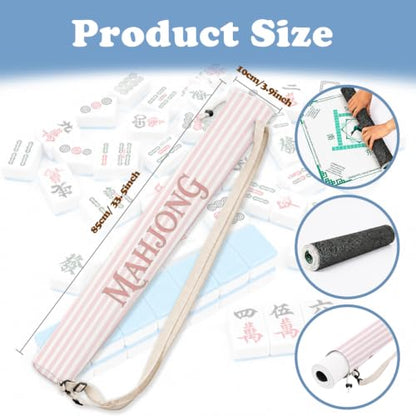Pink and White Striped Mahjong Mat Bag with Adjustable Straps | Art Deco Pink Lines Drawstring Mahjong Mat Carrying Bag Canvas Storage for Board Games Yoga Mats (Bag Only) - color: Pink and White Striped