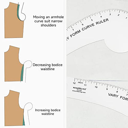 Imperial Fashion Designer's Ruler Kit for Pattern Making Sewing | Lightweight Aviation Aluminum Hip Curve Ruler, L-Square Ruler, Vary Form Curve Ruler and Arcylic Quilting Ruler for Design - style: Pattern Kit