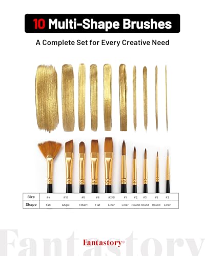 Fantastory 36ml 36 Colors Acrylic Paint Set with 10 Brushes | Excellent Coverage, High Light Fastness, Waterproof, Includes Extra White & Gold, for Canvas, Wood, Ceramics, Models - style: 36 Colors