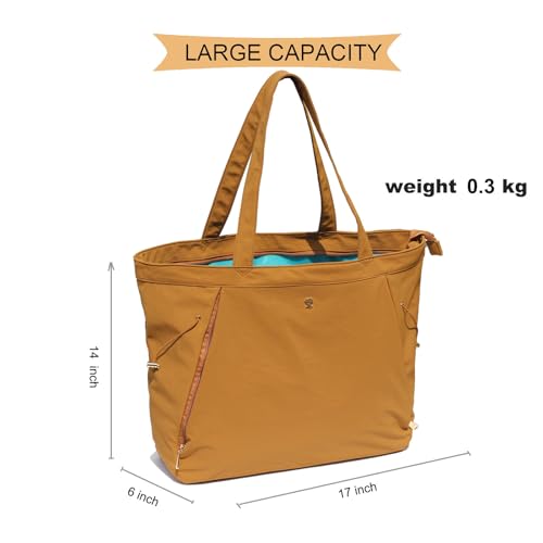 ESVAN Yoga Tote Bag for Women Shoulder Bags Drawstring for Office Workout Travel Carryall Pilates Gym and Beach - color: Nylon Dark Orange