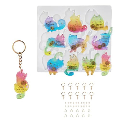 Cute Cat Silicone Resin Molds, 3D Animal Epoxy Resin Casting Molds Making Kit with Built-in Holes for DIY Keychain, Pendant, Jewelry, Bag Charm Making - Home Decor and Beginner-Friendly Craft Kit - size: Cat pendant