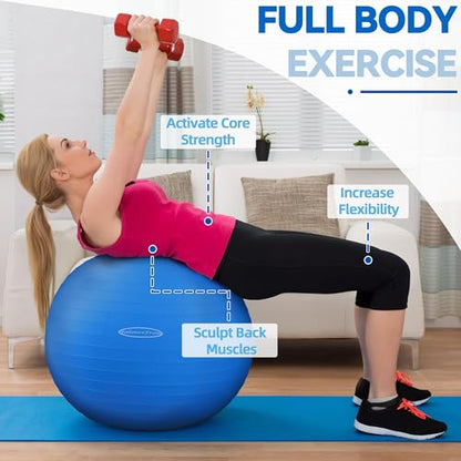 Fitvids Anti-Burst and Slip Resistant Exercise Ball Yoga Ball Fitness Ball Birthing Ball with Quick Pump - color: Blue, size: M(19-22in/48-55cm)