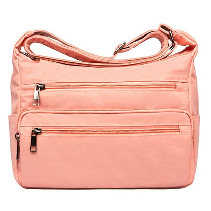 VOLGANIK ROCK RFID Purses for Women Fabric Nylon Multi Pocket Crossbody Bag Ladies Travel Handbag - color: Pink, size: Large