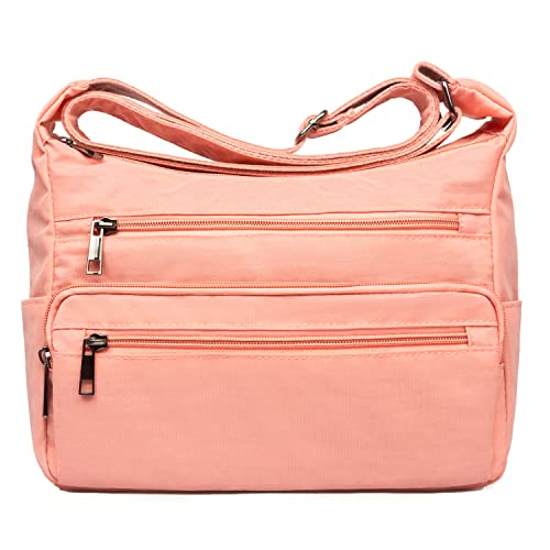 VOLGANIK ROCK RFID Purses for Women Fabric Nylon Multi Pocket Crossbody Bag Ladies Travel Handbag - color: Pink, size: Large