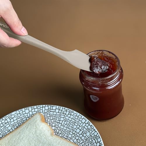 Mini Silicone Spatula, 8" Curved Small Spatula with Shallow Bowl, Khaki,4Pc | Seamless Jar Scraper for Cooking Baking, Wet Pet Food Spoon Spatula, Rubber Jar Scraper, BPA-Free,Dishwasher Safe - color: Khaki