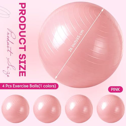 Leyndo 4 Pcs 26 Inch Yoga Exercise Ball Pilates - color: Light Pink