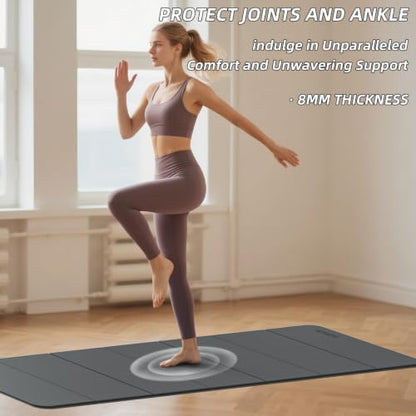 Foldable Yoga Mat Extra Thick 0.32"(8mm) | Folding Exercise Mat,Odorless POE, Non-Slip Grip, No-Curl Edges, Great for Yoga, Pilates & Home Workouts - color: Black