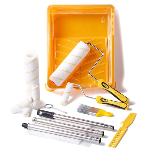 VOOMEY Paint Roller Kit with Extension Pole - 9 Inch Paint Roller with Tray | Mini Paint Roller 4 inch, Small Paint Brush, 16 Piece Complete Painting Tool Set Suitable for House & Wall Painting - style: 16 pcs paint roller kit