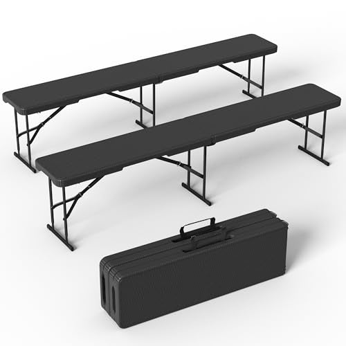 VSOAEIL 6 Foot Folding Bench 2 Pack, Foldable Plastic Bench Indoor Outdoor - color: Black Rattan, size: 2 Pack