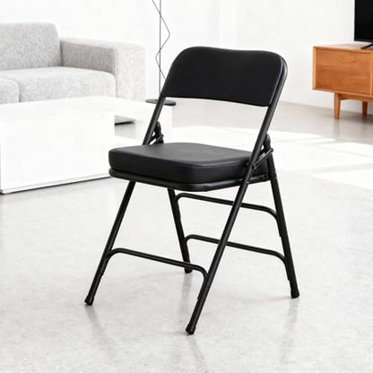 Padded Folding Chair Indoor Metal Frame Foldable Chair Black | Comfortable Thick Vinyl Cushion Seat Durable Elegant Upholstered Single Chair for Small Space Home, Office and Events - color: Black