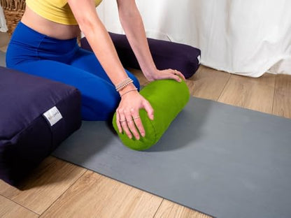 Pranayama Yoga Bolster Meditation Pillow - color: Green, size: Cylindrical 14" x 6"
