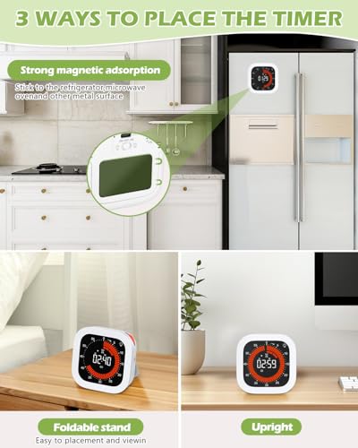 KeeKit Digital Visual Timer, Rechargeable Countdown Timer with Adjustable Volume & Brightness, Magnetic Back for Kitchen, Gym, Study - Kids Timer for Cooking, Homework, Classroom, Workouts