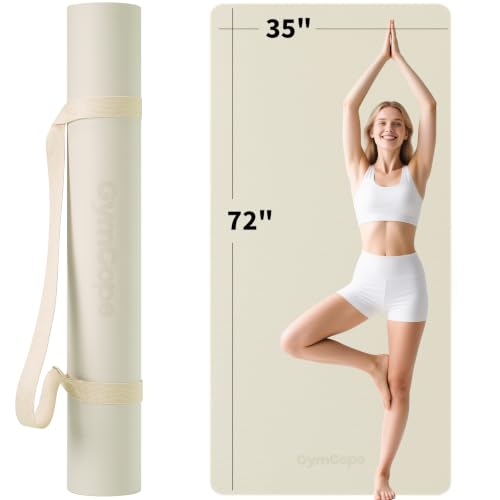 Extra Large Yoga Mat – 72"x48" or 78"x57", 1/4"–1/2" Thick Mat for Women & Men, TPE Non-Slip Pilates Mat for Home Gym, Yoga, Stretching, Meditation - color: Beige, size: 72x35x1/4inch