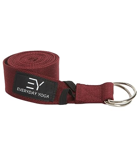 Everyday Yoga Strap with Metal D-Ring Athletic Stretching, 6ft/8ft/10ft | Durable Stretching Strap, Flexibility Training, Exercise & Fitness For Yoga, Pilates, Physical Therapy, Gym, Unisex-Adult - color: Merlot, size: 6 Foot