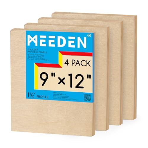 MEEDEN Unfinished Wood Canvas Board:9x12 Canvas Panel Pack of 4 | 1-1/2" Deep Wooden Panel Board, Blank Cradled Wood Art Board for Painting - Rectangle - size: 9"x12"- 4 Pack