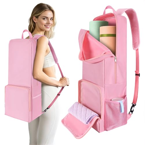 INFANZIA Yoga Mat Carrier Bag,30L Waterproof Tote with Shoulder Strap - color: Pink