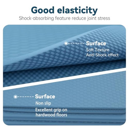 Foldable Yoga Mat Thick Non-Slip Exercise Mat | Packable Travel Fitness Mat, Carrying Bag Included, For Yoga, Pilates, Workout, Home & Gym Use - color: blue