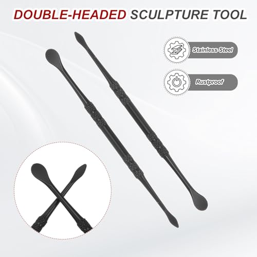 HARFINGTON 22pcs Wax Carving Tool 4.8" Double-Headed Stainless Steel Sculpture Tools Kit Modeling Engraving Sculpting Spoons for Clay Pottery Crafts Shaping, Black Plated - color: Black Plated