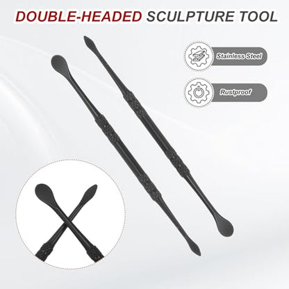HARFINGTON 22pcs Wax Carving Tool 4.8" Double-Headed Stainless Steel Sculpture Tools Kit Modeling Engraving Sculpting Spoons for Clay Pottery Crafts Shaping, Black Plated - color: Black Plated