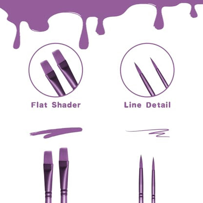 Acrylic Paint Brush Set, 6 pcs Watercolor Brushes, Painting Brush Nylon Hair Brushes for All Purpose Oil Watercolor Painting Beginner Kits (6, Purple) - color: Purple