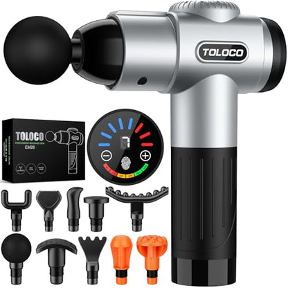 TOLOCO Massage Gun, Muscle Massage Gun Deep Tissue for Athletes with 10 Massage Heads, Electric Percussion Massager for Any Pain Relief, Fathers Day Dad Gifts, Silver - color: Silver